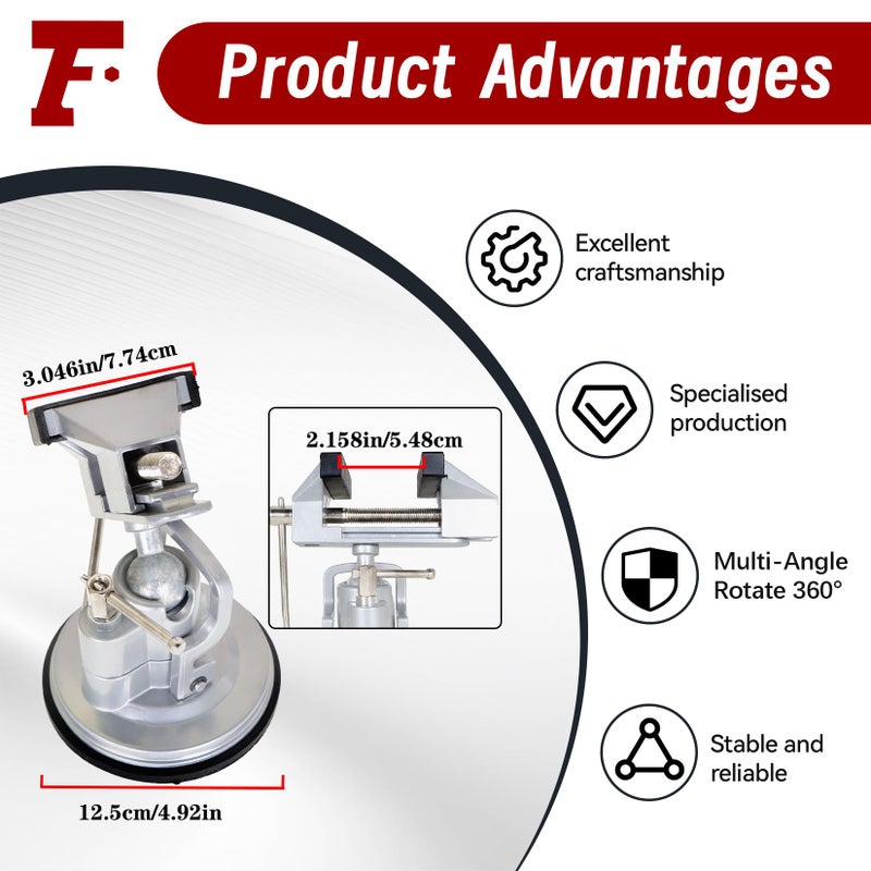 findmall Suction Vacuum Base Vise Portable Base Vise 3.15" Jaw Width Pivots Multi-Angle Rotate 360Â° Fit for Various Smooth Work Surfaces - Image 5